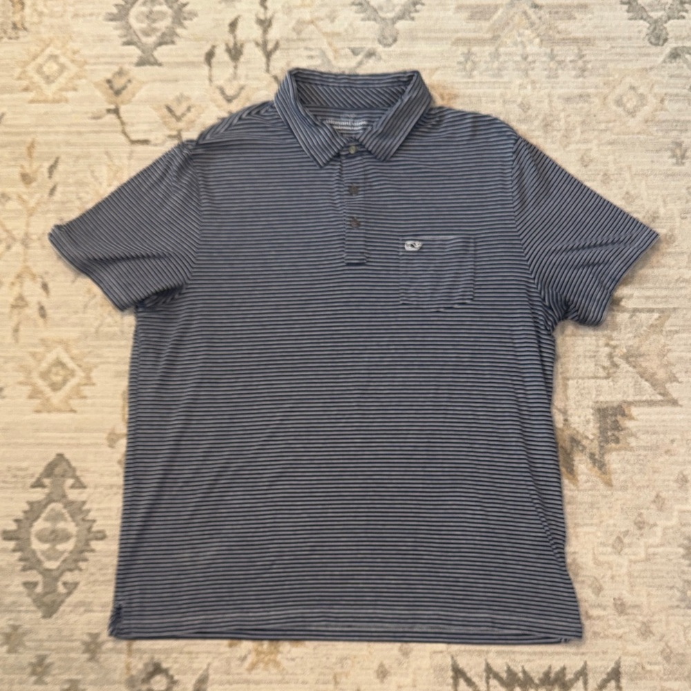 Vineyard Vines Navy and White Striped Polo
